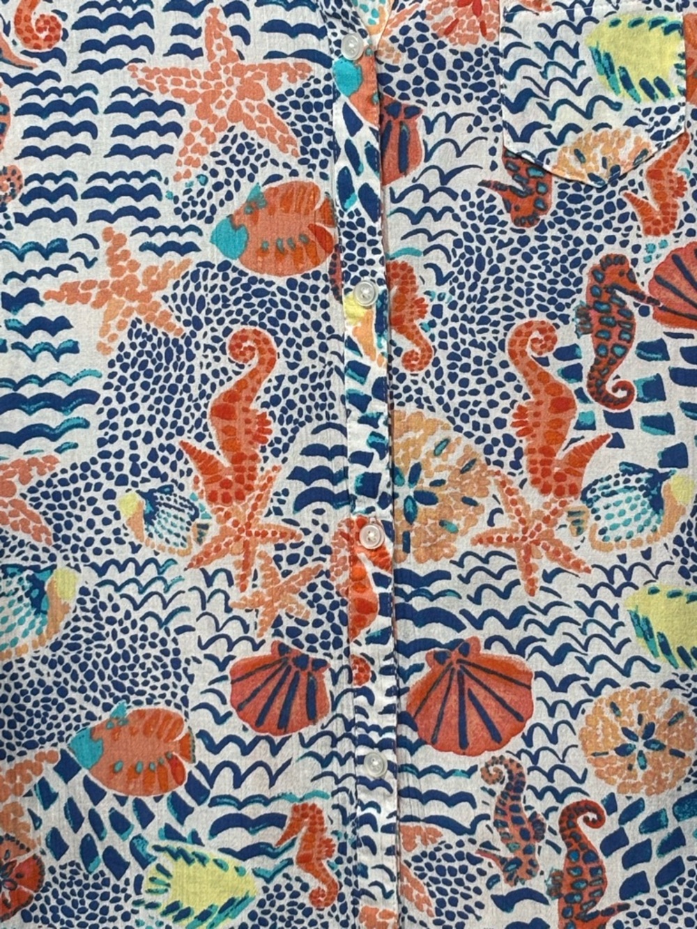 Talbots Beach Shirt Coverup XS Seahorse Button Up Cotton Nautical Coastal - Picture 4 of 16